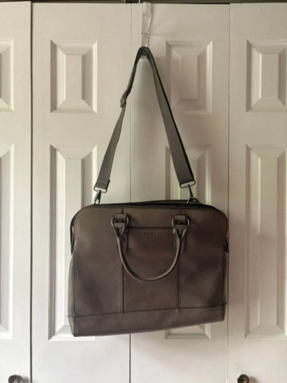 Fossil Leather Laptop Briefcase/Business Tote - Gray Taupe